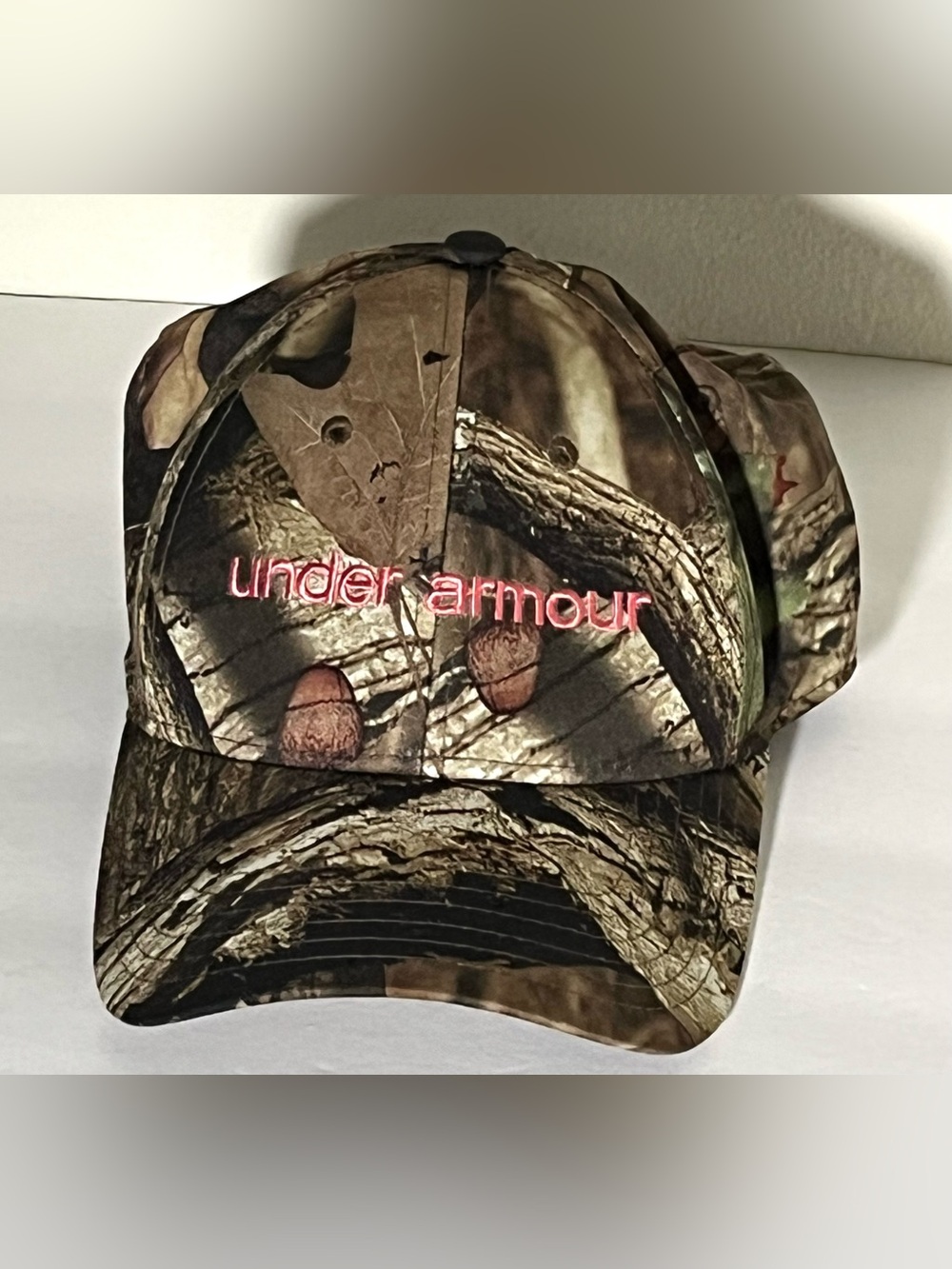 Ladies Under Armour Brown Camo Hat with Pink Embroidered Logo